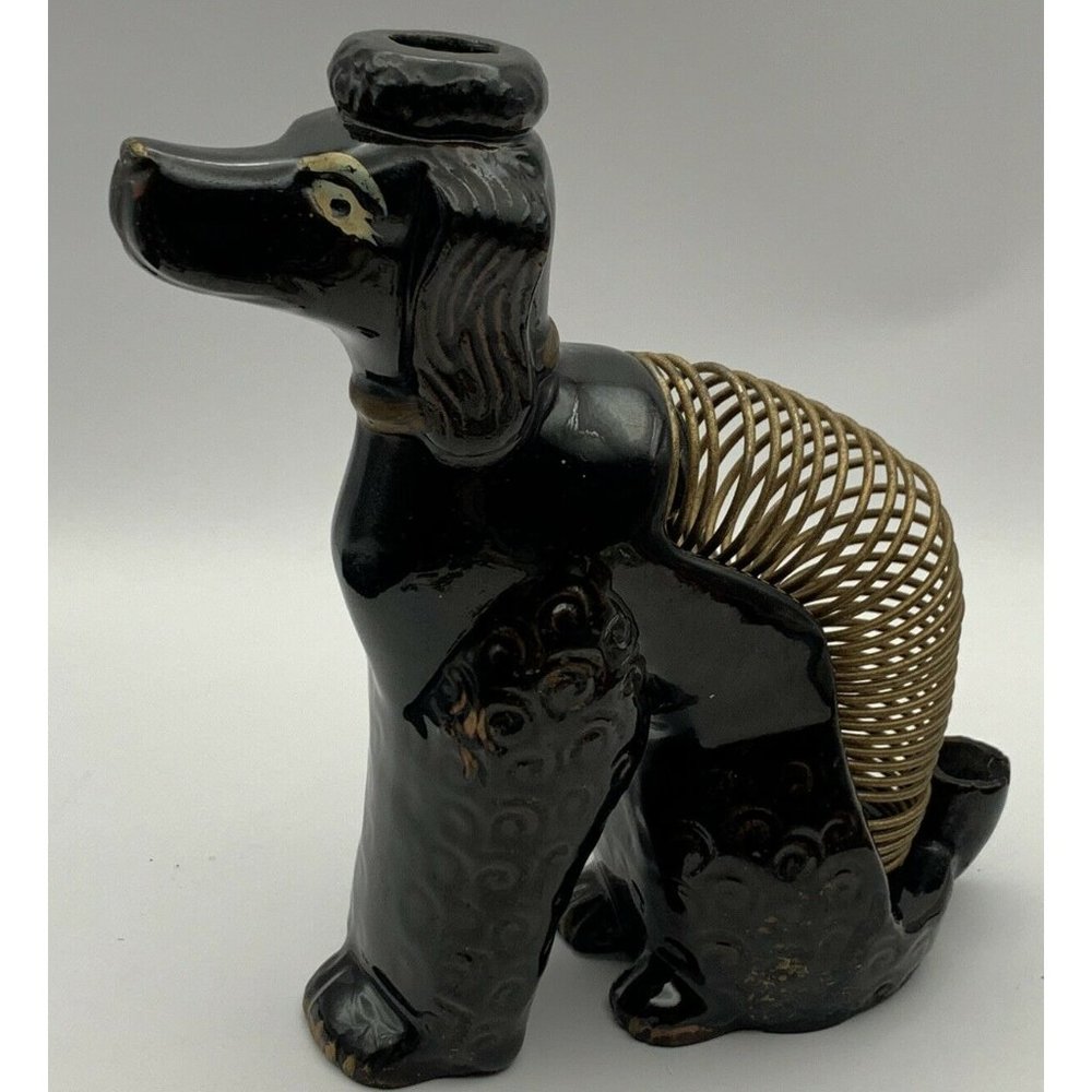 Vintage Japan Ceramic Poodle Desk Caddy Letter Holder With Pen